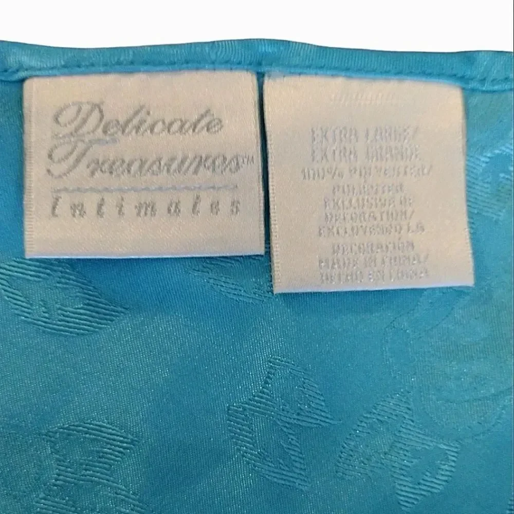 Vintage 80s 90s Teal Floral Satin Mini Slip Dress Chemise Size XL - Picture 11 of 12